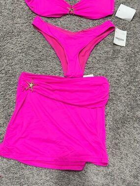 Hot Pink Bikini Set with Gold Star Accent